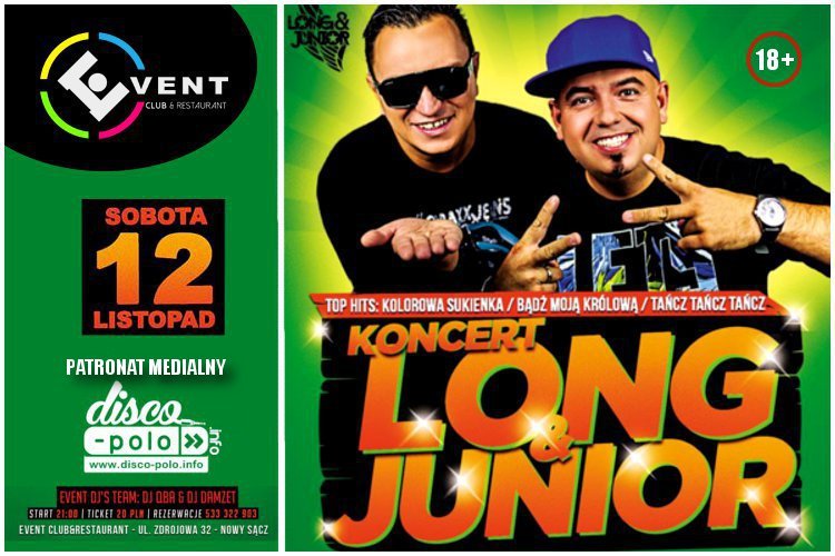 Nowy Sącz: Koncert zespołu Long & Junior w Klubie Event | 12 listopad